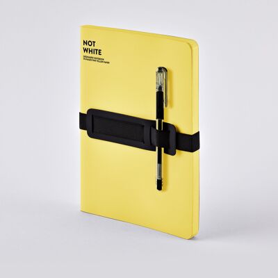NO BLANCO – Luz amarilla L | libreta nuuna A5+ | 144 Paginas Amarillas | Papel premium amarillo de 120 g | con soporte para bolígrafo y smartphone | bolígrafo de gel negro | producido de forma sostenible en Alemania