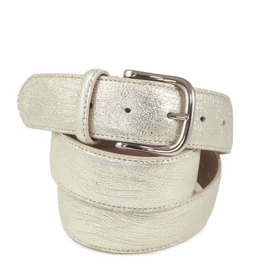 SHANGHAI platinum silver leather belt 40 mm - one size