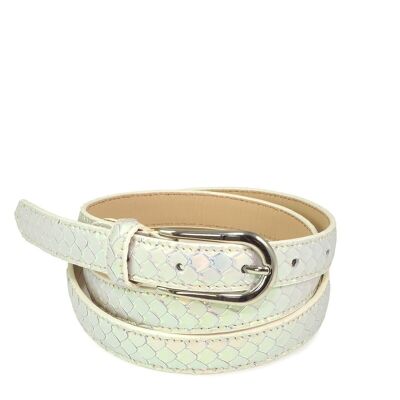 WHITSUNDAYS 20 mm white iridescent tortoiseshell leather belt - one size