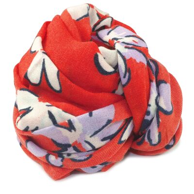 Foulard laine fine imprimé fleur rouge