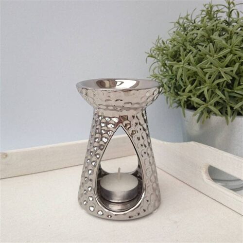 Dimpled Effect Silver Teardrop Wax Melter / Oil Burner 12cm