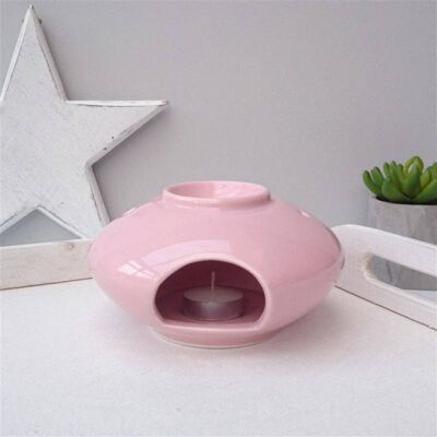 Stackable Large Flying Saucer Ceramic Wax Melter - Pink
