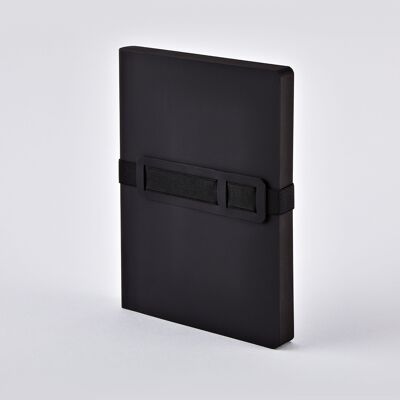Voyager L - Negro | Libreta A5+ | diario punteado | cuadrícula de puntos de 3,5 mm | 256 páginas numeradas | Papel premium de 120 g | cuero negro | con soporte para bolígrafo y smartphone | producido en Alemania