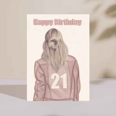Happy Birthday Card – Pink Jacket – Milestone 13., 16., 18., 21. Geburtstag