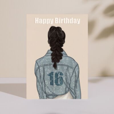 Tarjeta de feliz cumpleaños - Chaqueta azul claro - Hito 13, 16, 18, 21 cumpleaños