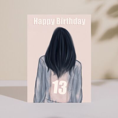 Tarjeta de feliz cumpleaños - chaqueta azul claro/rosa - hito 13, 16, 18, 21 cumpleaños