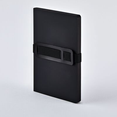 Voyager M - Black | Notebook A5 | Dotted Journal | 3.5mm dot grid | 176 numbered pages | 120g premium paper | leather black | with pen and smartphone holder | produced in Germany