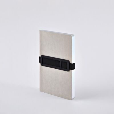 Voyager M - Gray | Notebook A5 | Dotted Journal | 3.5mm dot grid | 176 numbered pages | 120g premium paper | gray jeans label material with holographic color cut | with pen and smartphone holder | produced in Germany