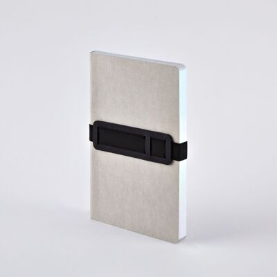 Voyager M - Gris | Libreta A5 | diario punteado | cuadrícula de puntos de 3,5 mm | 176 páginas numeradas | Papel premium de 120 g | material de etiqueta de jeans gris con corte de color holográfico | con soporte para bolígrafo y smartphone | producido en Alemania