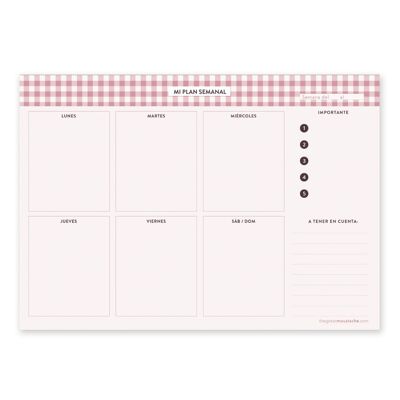 AGENDA DE BUREAU SEMAINIER - MA ROSE VICHY