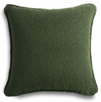 Coussin décoratif bouclé vert à passepoil 50