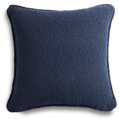 Coussin décoratif bouclette bleu nuit avec passepoil 50