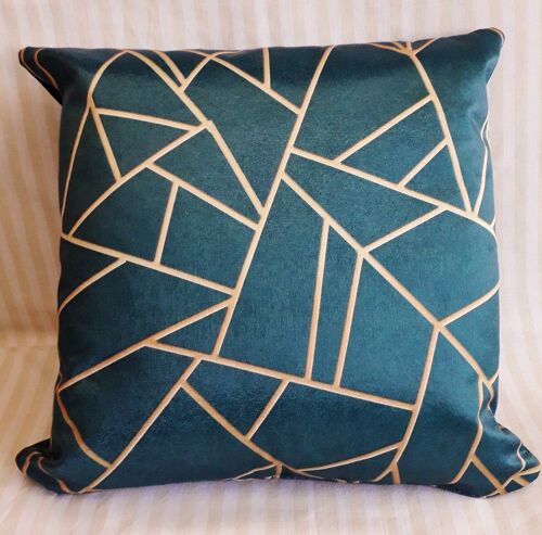 Teal Gold Stripes Decorative Cushion 45