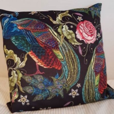 Peacock with Roses decorative velvet cushion 45