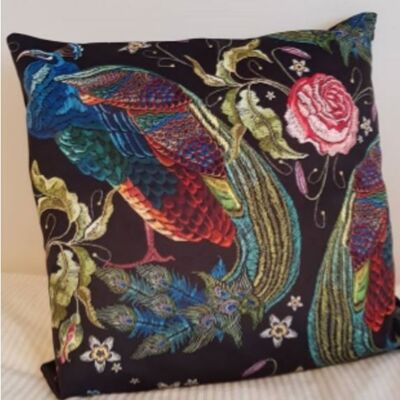 Peacock with Roses decorative velvet cushion 50