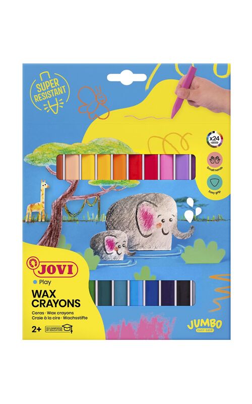 JOVI - Craies à la cire Jumbo Easy Grip, boîte de 24 craies à la cire triangulaires couleurs assorties