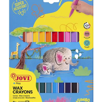 JOVI - Pastelli a cera Jumbo Easy Grip, scatola da 24 pastelli a cera triangolari colori assortiti