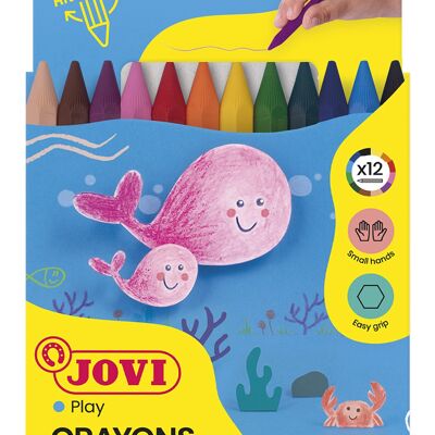 Jovi Lápices Jumbo Easy Grip, Estuche de 12 Lápices Plásticos Hexagonales, Colores Surtidos, Ideal para Niños