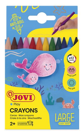 Jovi Lápices Jumbo Easy Grip, Estuche de 12 Lápices Plásticos Hexagonales, Colores Surtidos, Ideal para Niños 1