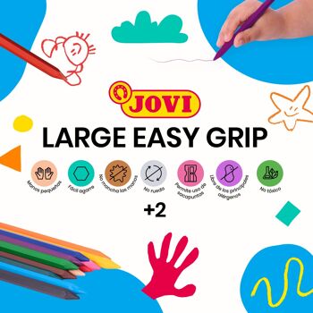 Jovi Lápices Jumbo Easy Grip, Estuche de 12 Lápices Plásticos Hexagonales, Colores Surtidos, Ideal para Niños 6