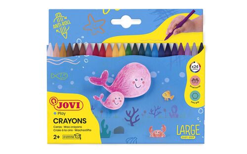 Jovi Lápices Jumbo Easy Grip, Estuche de 24 Lápices Plásticos Hexagonales, Colores Surtidos, Ideal para Niños