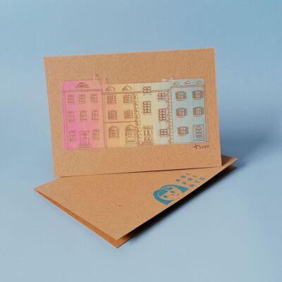 Rainbow Houses Pastel Card, A6