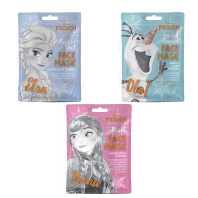 Mascarillas faciales Frozen. Con motivos de Anna, Elsa y Olaf. Pack de 3 unidades.
