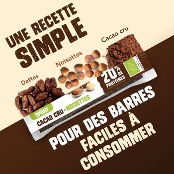 Barres de fruits protéinées bio, cacao cru & noisettes, 20% de protéines, vegan, sans gluten, encas sain pour les gourmands et les sportifs 3