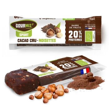 Barres de fruits protéinées bio, cacao cru & noisettes, 20% de protéines, vegan, sans gluten, encas sain pour les gourmands et les sportifs 1