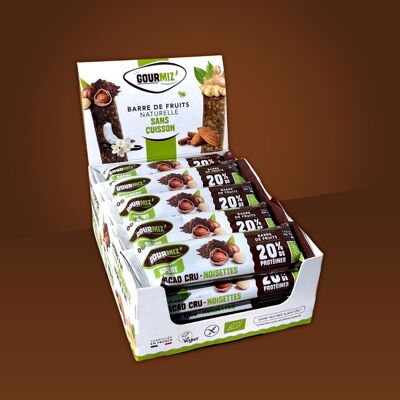 Organic protein fruit bars, raw cocoa & hazelnuts, 20% protein, vegan, gluten-free, healthy snack for gourmets and athletes