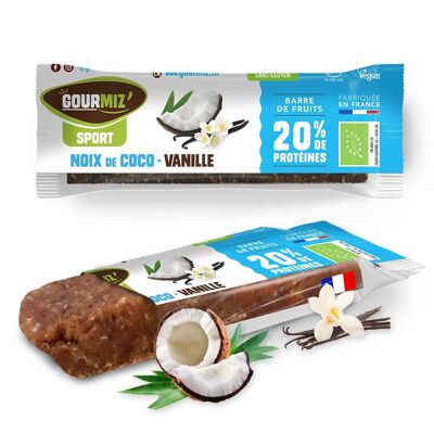 Organic protein fruit bars, coconut & vanilla, 20% protein, vegan, gluten-free, healthy snack for gourmets and athletes