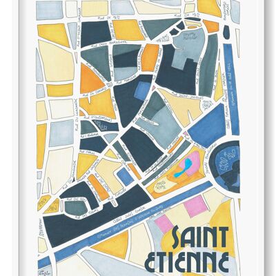 CARTEL ilustrado Mapa del distrito de Saint-Etienne, TOULOUSE