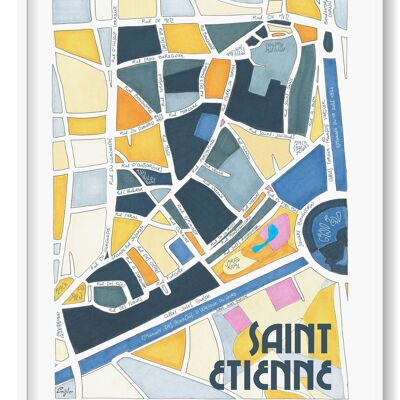 Illustrated POSTER Map of the Saint-Etienne District, TOULOUSE