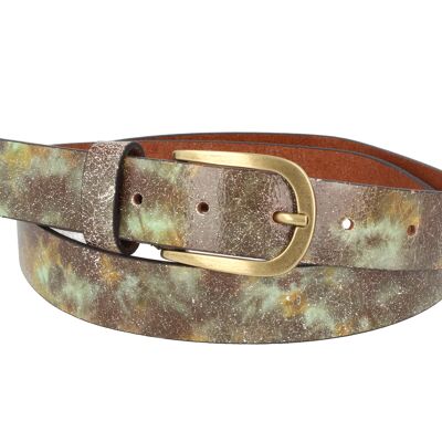 Belt Woman Leather Green Brown Bosco