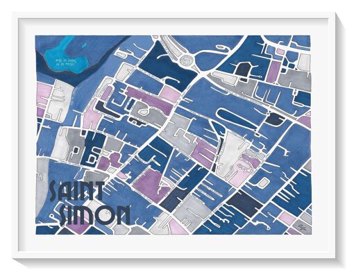 AFFICHE Illustrée Plan du Quartier Saint-Simon, TOULOUSE