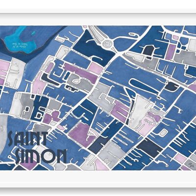 Illustrated POSTER Map of the Saint-Simon District, TOULOUSE