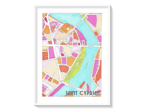 AFFICHE Illustrée Plan du Quartier Saint-Cyprien, TOULOUSE