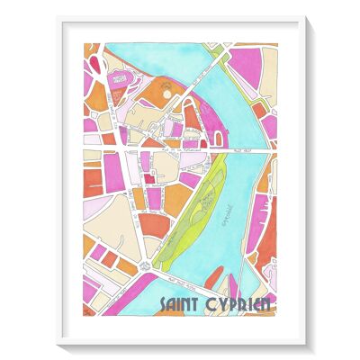 Illustrated POSTER Map of the Saint-Cyprien District, TOULOUSE