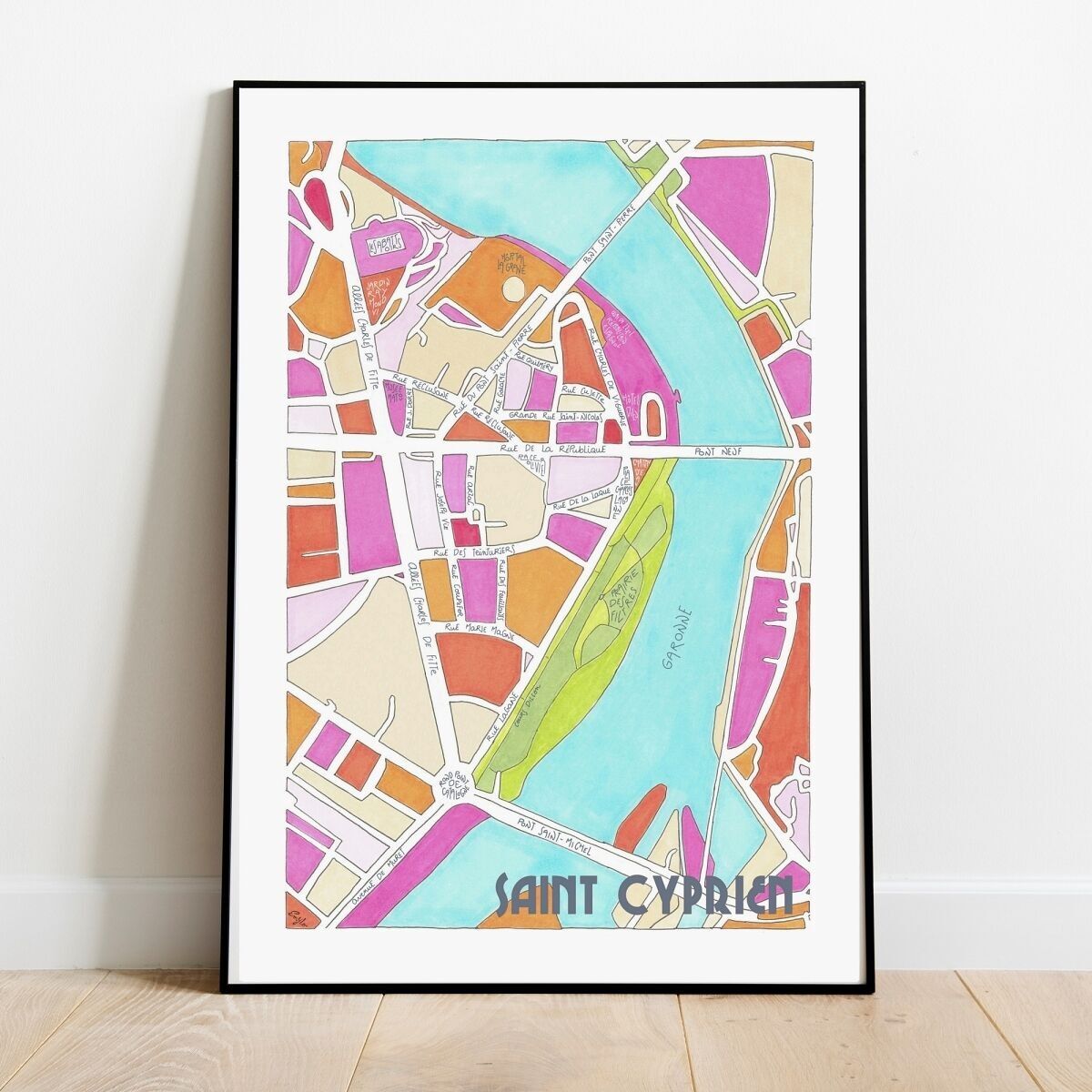 POSTER illustrata Mappa del distretto di Saint-Cyprien, TOLOSA