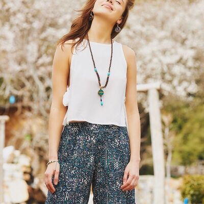 Pantaloncini estivi blu stampati da donna in stile Boho