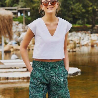 Boho Style Women's Printed Green Summer Shorts