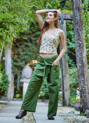 Pantalon de pêcheur d'été pour femme en vert 3