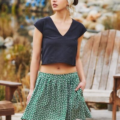 Printed Green Cute Mini Skirt