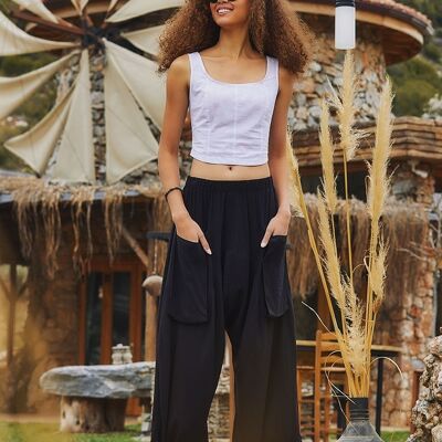 Loose Fit Harem Style Women's Black Pants One Size