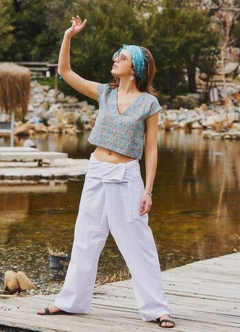 Pantalon de pêcheur d'été pour femme Blanc 1