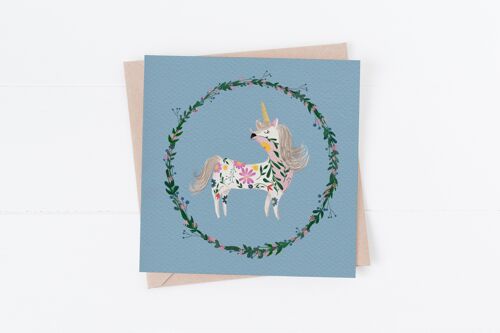 Unicorn & Flowers, just because card