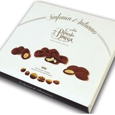 Herbstsymphonie: chilenische Walnüsse, Mandeln und Haselnüsse mit Zartbitterschokolade und Kakaopulver 580 g GESCHENKBOX