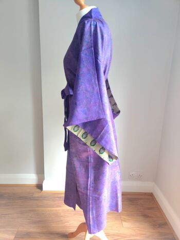 Robe Kimono en Soie Florale - Pervenche/Vert 2