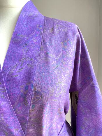 Robe Kimono en Soie Florale - Pervenche/Vert 3