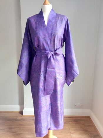 Robe Kimono en Soie Florale - Pervenche/Vert 1